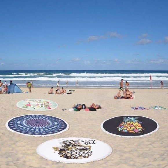 Blue/Purple Boho Beach Mat/Towel/Oversized Blanket/Yoga Mat for Dorm/Bedroom - Picture 3 of 6